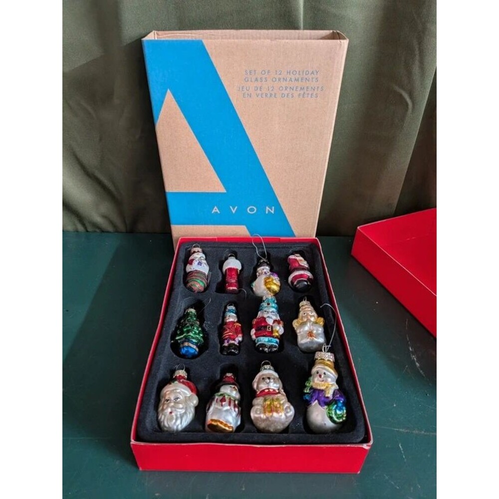 Vintage Avon Set of 12 Holiday Glass Ornaments